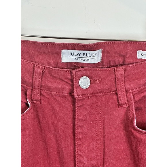 Judy Blue Super Flare Jeans Sz 9/29 Burgundy Stretch Western Raw Cuffed Hem - Picture 2 of 6